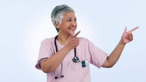 Doctor,-woman-and-pointing-with-choice