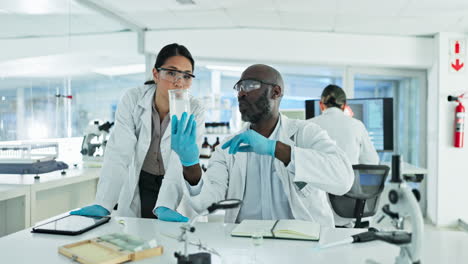 Teamwork,-beaker-or-scientist-in-laboratory