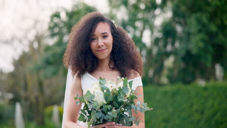 Park,-wedding-and-face-of-woman-with-flowers