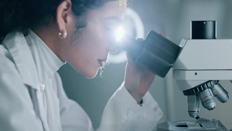 Medical,-research-and-woman-with-microscope