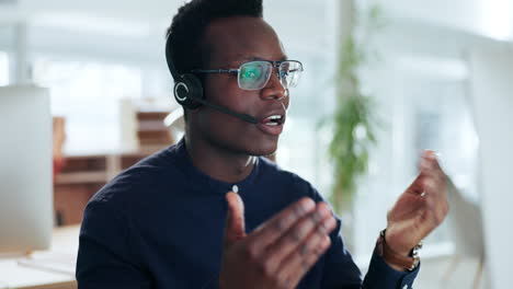 Black-man,-computer-and-online-consulting-in-call