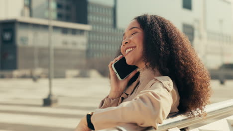 Phone-call,-smile-and-businesswoman-sitting