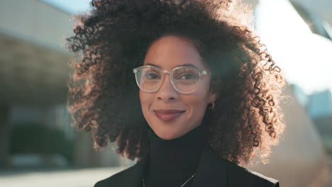 Face,-city-and-woman-with-glasses