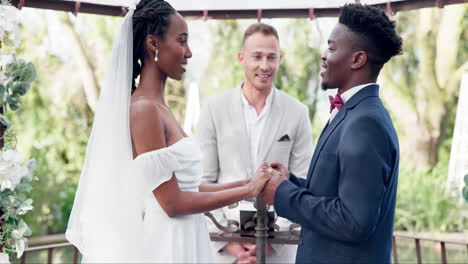 Happy-black-couple,-wedding-and-vows-in-marriage