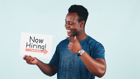 Happy-black-man,-fitness-and-hiring-sign-for-job