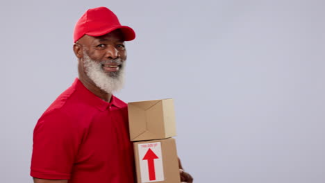 Delivery-boxes,-smile-and-mature-black-man
