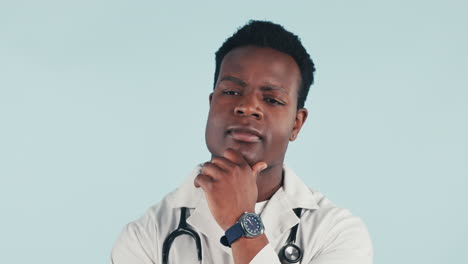 Black-man,-doctor-is-thinking-and-medical-ideas