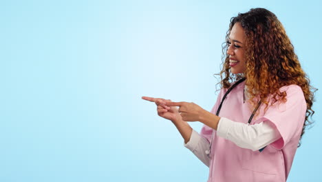 Mockup-of-happy-woman,-doctor-pointing