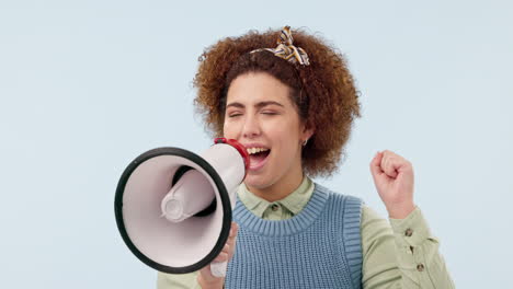 Woman-with-megaphone,-fist