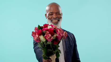 Love,-smelling-and-a-senior-black-man-with-flowers