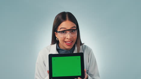 Frau,-Forscherin-Und-Tablet-Greenscreen