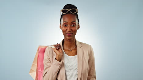 Happy-black-woman,-shopping-bag