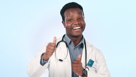 Man,-doctor-and-thumbs-up,-healthcare-success
