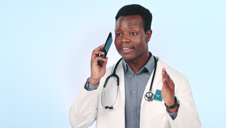 Phone-call,-frustrated-doctor-and-man-talk