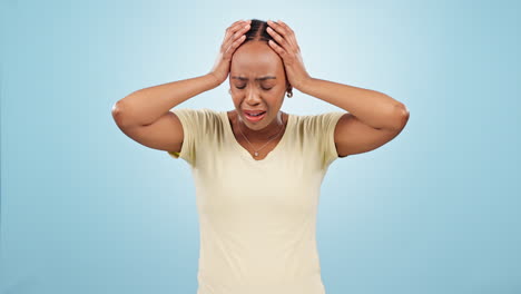 Estrés,-Pánico-Y-Rostro-De-Mujer-Negra-En-Un-Estudio