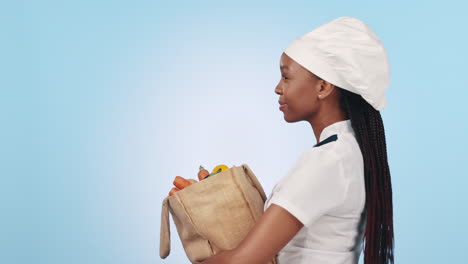 Groceries,-food-and-black-woman-chef-smile