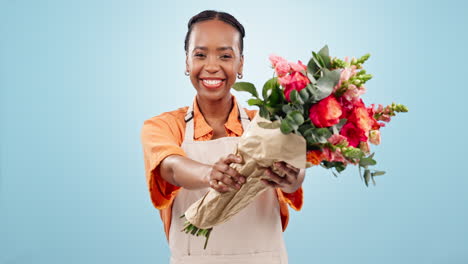 Happy,-florist-and-black-woman-with-gift