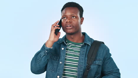 Phone-call,-upset-and-black-man-in-studio