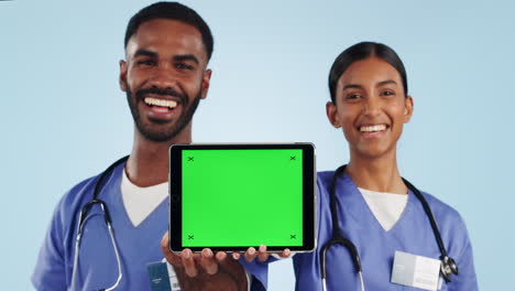 Nurses,-teamwork-and-tablet-on-green-screen