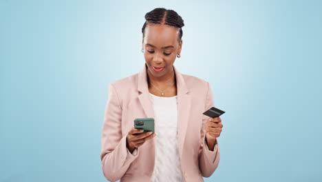 Black-woman,-smartphone-and-credit-card-for-online