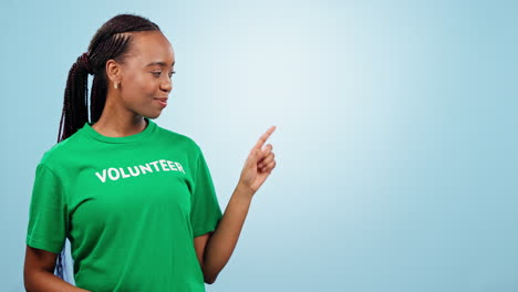Volunteer,-information-and-woman-pointing-to