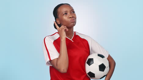 Woman,-face-and-thinking-of-soccer-idea