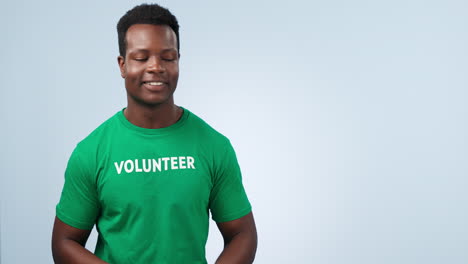 Smile,-black-man-and-pointing-at-palm-volunteering