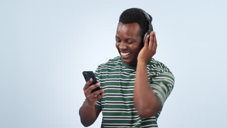 Music,-cellphone-and-happy-black-man-dancing