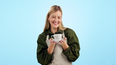 Lächeln,-Frau-Und-Barista-Geben-Kaffeetasse