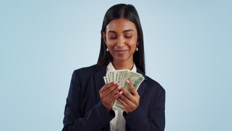 Business-woman,-cash-and-money-success