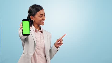 Business-woman,-phone-green-screen