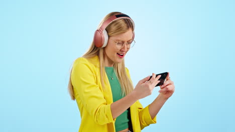 Woman,-dancing-and-phone-for-music-and-headphones