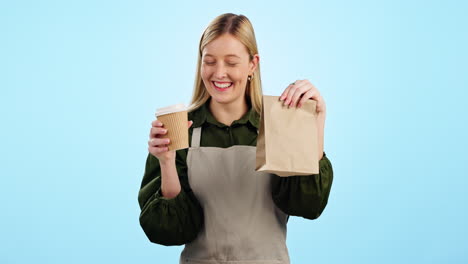 Kellnerin,-Frau-Und-Kaffee-Zum-Mitnehmen-Mit-Tasche