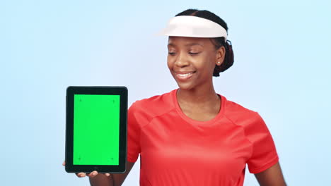 Woman,-sports-and-pointing-with-green-screen