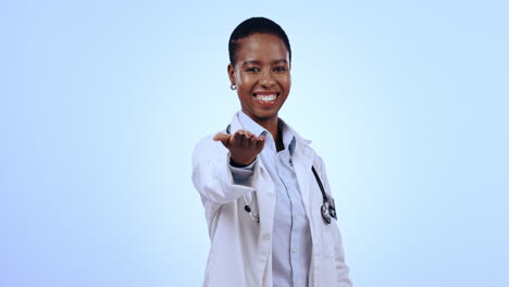 Invitation,-doctor-and-black-woman-pointing-to