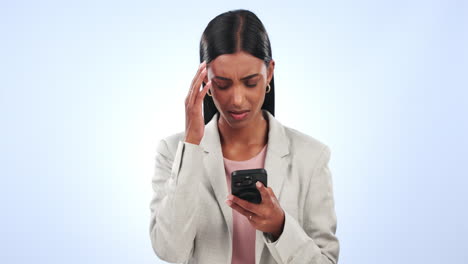 Negocios,-Estrés-Y-Mujer-Con-Un-Teléfono-Inteligente