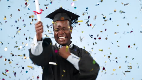 Confetti,-education-and-black-man-with-graduation