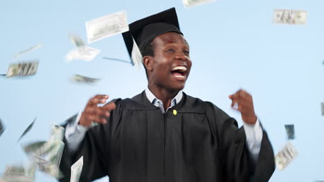 Graduación,-Dinero-O-Hombre-Negro-Emocionado-En-El-Estudio
