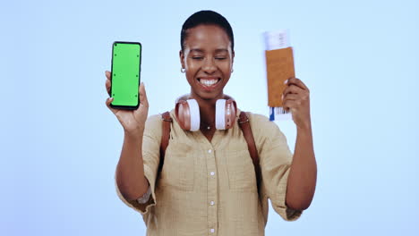 Green-screen,-phone-and-black-woman-face