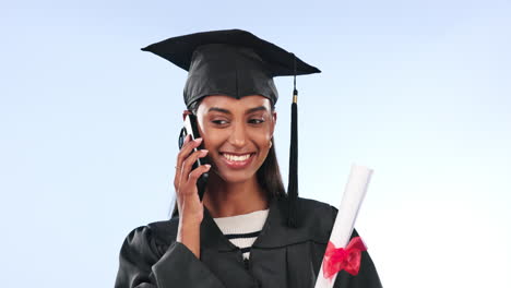 Graduation,-woman-and-phone-call-for-college
