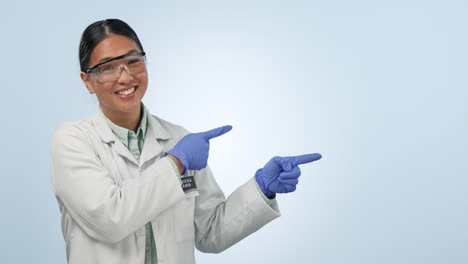 Presentation,-scientist-and-woman-pointing
