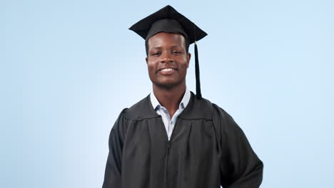 Face,-thumbs-up-and-black-man-with-graduation