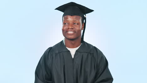 Graduado,-Hombre-Negro-Y-Apuntando-Hacia-El-Futuro.