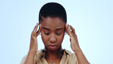 Face,-studio-or-black-woman-massage-headache