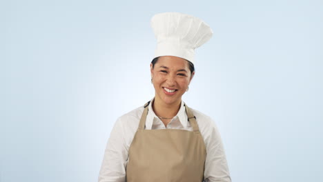 Woman,-chef-and-face-with-thumbs-up-for-success