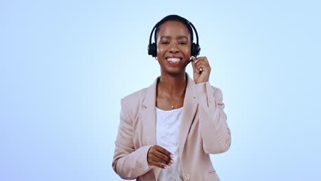 Call-center,-talking-and-black-woman-in-studio