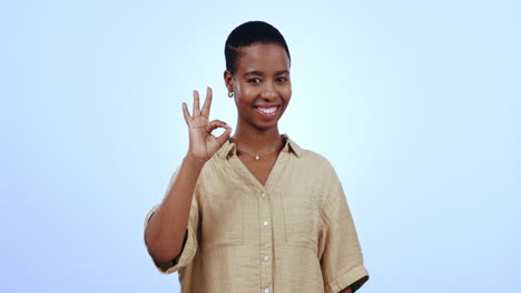Face,-ok-sign-and-black-woman-with-agreement