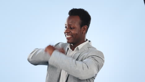 Success,-business-and-happy-black-man-dance