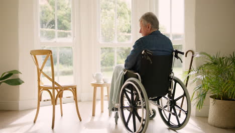 Wheelchair,-thinking-and-elderly-man-in-nursing