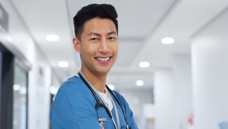 Healthcare,-face-and-asian-man